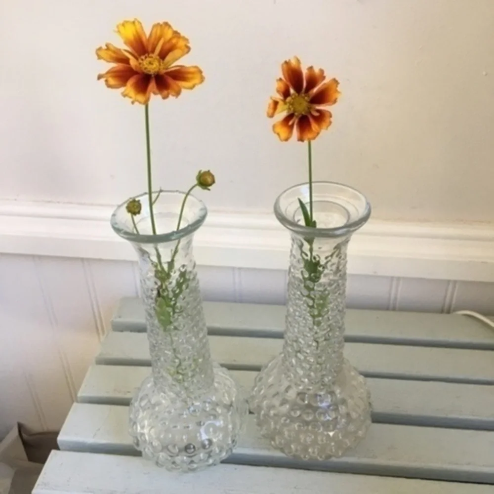 Vintage E.O. Brody Clear Glass Hobnail Vases Set of Two 7.75” H
